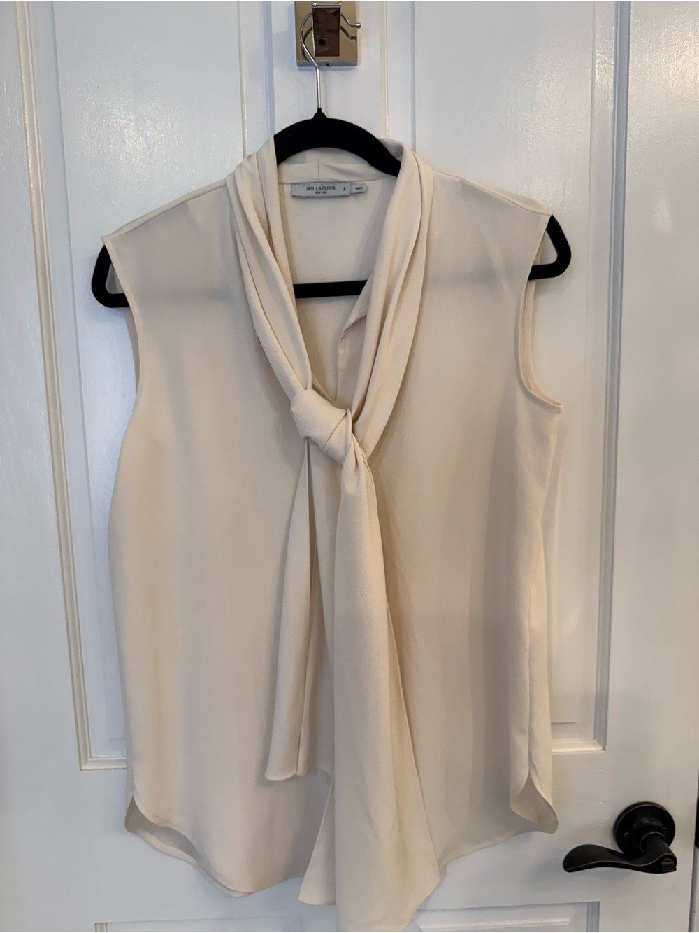 MM LaFleur Sleeveless Cream Tie-Neck Blouse - Picture 2 of 5
